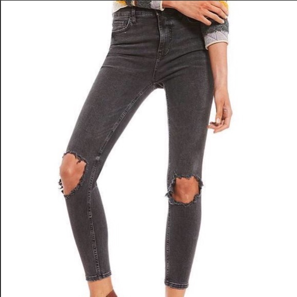 Free People high rise busted knee distress jeans